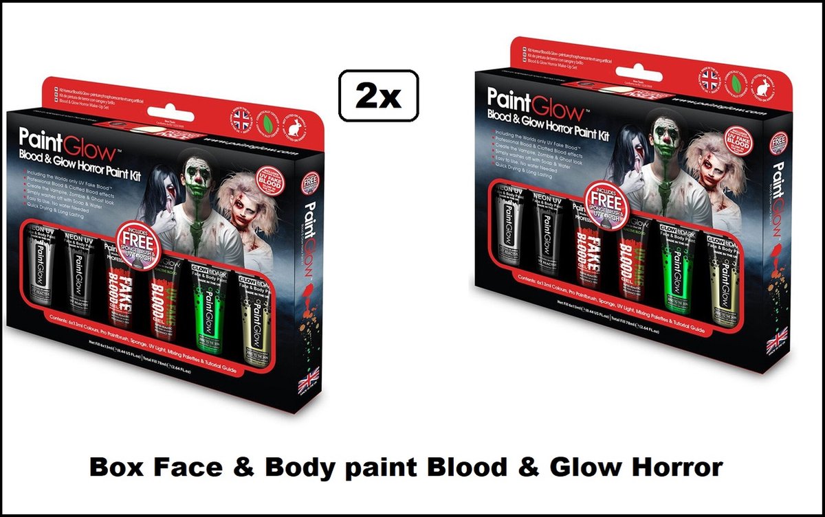 2x Box Face & Body paint Blood & Glow Horror - Halloween | Horror | Griezel | Zombie | Festival | Scary